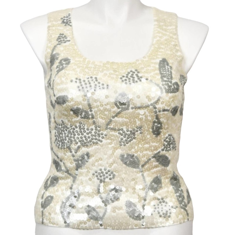 MICHELLE NICOLE - Sleeveless scoop neck  knitted sequin cream & silver size M